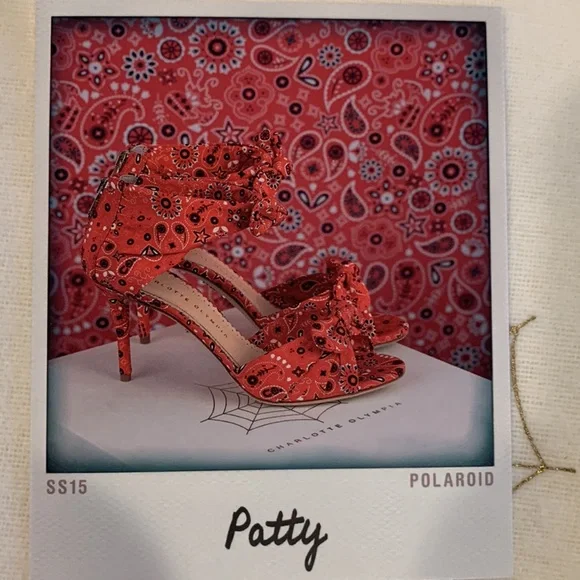Charlotte Olympia PATTY Rodeo Red Bandana Print Crepe de Chine Heel SZ 38.5